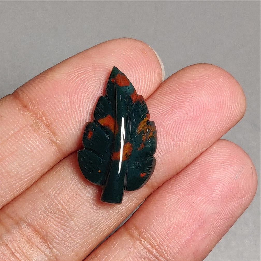 Handcarved Bloodstone Leaf