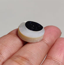 Load image into Gallery viewer, Mother Of Pearl Crescent with Blue Goldstone Inlay
